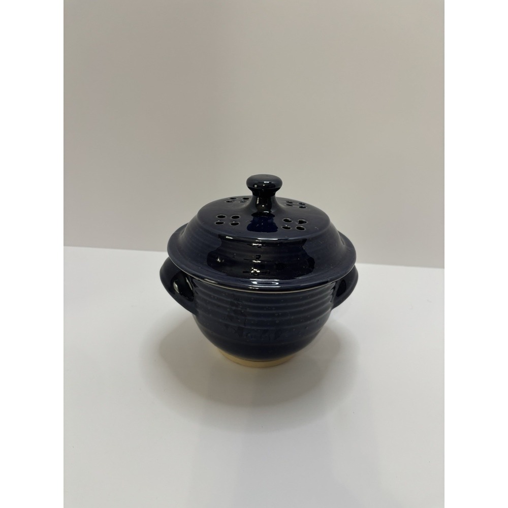 Vented Blue Stoneware Garlic Keeper Jar Made‎ in Portugal.